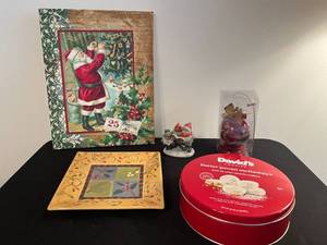 lot 270 image: Holiday Decor and Gift Collection with Cookies, Plates, Figurines, and Barbie Ornament
