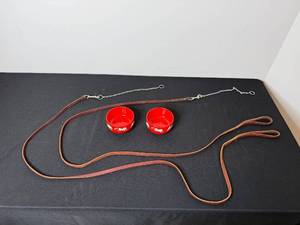 lot 275 image: Pet Feeding Set with 2 Red Cat Bowls and Leather Choke Leash