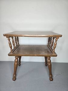 lot 296 image: Wooden Two-Tier Accent Table with Turned Legs 23x22x15.5 Inches