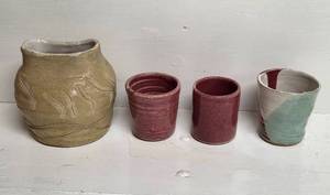 lot 316 image: Handmade Pottery Vase and Three Tumblers Collection