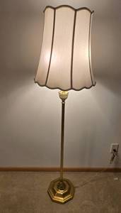 lot 336 image: Brass Floor Lamp with Fabric Shade