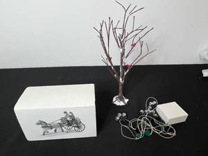 lot 337 image: Dept. 56 Heritage Village Red Christmas Sulky with Tree and Miniature Holiday Lamps