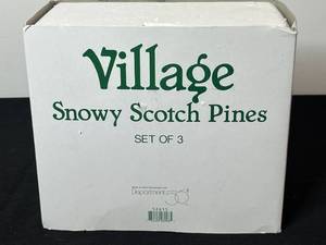lot 338 image: Department 56 Village Snowy Scotch Pines Set of 3