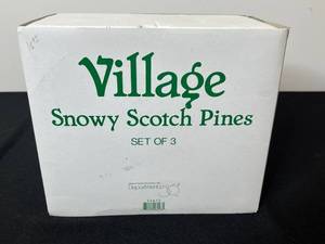 lot 339 image: Dept. 56 Village Snowy Scotch Pines Set of 3 Holiday Trees