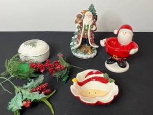 lot 342 image: Collection of Christmas Santa Figurines and Holiday Decor