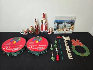 lot 349 image: Holiday Decor Collection with Santa Figures, LED Lights, and Norman Rockwell Advent Calendar