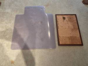 lot 355 image: Office Chair Floor Mat and Used Cork Bulletin Board