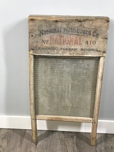 lot 207 image: Antique National Washboard Company No. 410 Ribbed Glass Washboard-Rustic - Chicago Saginaw Memphis