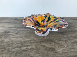 lot 234 image: Vintage Murano Style Rainbow Swirl Free form blown glass Bowl Dish