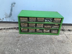 lot 342 image: 15 Drawer Metal Hardware Organizer Full of Hardware
