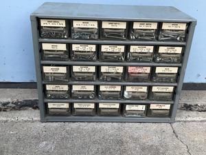 lot 343 image: 25 Drawer Metal Hardware Organizer Full of Hardware