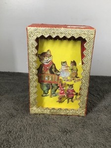 lot 367 image: Vintage Toy Mystery Motion Cat and Mouse Sand Action Toy Box Mouse Trapeze Act in Cat Circus Moving Live Action Toy Vintage Nursery Decor - No. 704322 - Shackman made in Japan