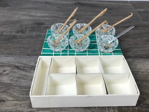 lot 381 image: Vtg Set of 6 Salt Crystal Bowls &Spoons BOHEMIA Cut Glass Made in Czechoslovakia