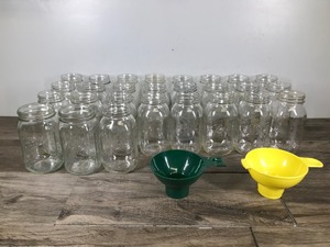 lot 440 image: Lot of 27 Quart Size Canning Jars with 2 Funnels
