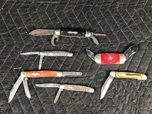 lot 81 image: Lot of 6 Collectible Pocket Knives - Case XX - Rough Rider - Imperial Stainless - Kamp King - One I Cant Read
