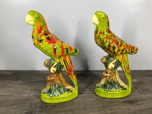 lot 167 image: Pair of Vintage Green Colorful Parrot Figurines