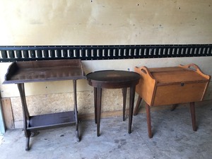 lot 14 image: 3 - Pieces of Solid Wood Vintage Furniture - Sewing box for Storage and 2 Side Tables
