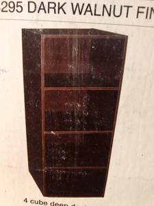 lot 19 image: 4 cube bookcase with dark walnut finish - New in the box