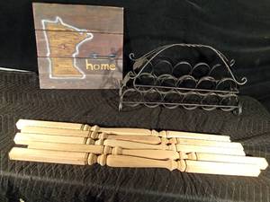 lot 116 image: Spindles, wine rack and MN wood decor