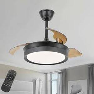 lot 2 image: Bella Depot 42 in. Indoor LED Black Retractable Blades Ceiling Fan with Dimmable Light and Remote 6-Speed Reversible FandelierCustomer Returns See Pictures
