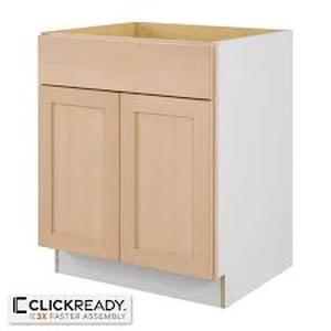 lot 4 image: Hampton Bay 27 in. W x 24 in. D x 34.5 in. H Ready to Assemble Base Kitchen Cabinet in Unfinished with CLICKREADY Technology Customer Returns See Pictures