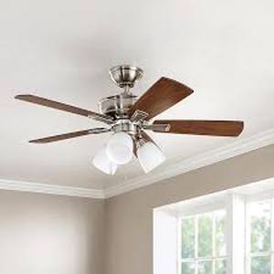 lot 9 image: Hampton Bay Vaurgas 44 in. LED Indoor Brushed Nickel Ceiling Fan with Light Kit Customer Returns See Pictures