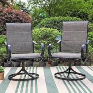 lot 11 image: Black Swivel Padded Textilene Metal Outdoor Dining Chair with Curve Arms (2-Pack) Customer Returns See Pictures