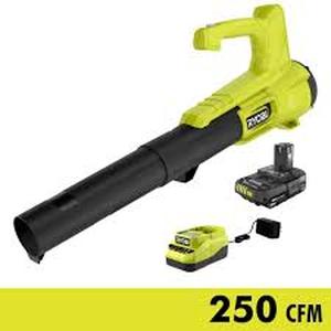 lot 24 image: RYOBI ONE 18V 90 MPH 250 CFM Cordless Battery Leaf BlowerSweeper with 2.0 Ah Battery and Charger   Customer Returns See Pictures