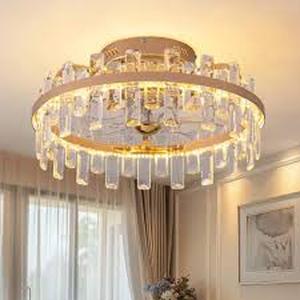 lot 28 image: WDETR 19 in. Indoor Dimmable Gold Crystal Bladeless Ceiling Fan with Lights and Remote Control, Flush Mount Ceiling Fan    Customer Returns See Pictures