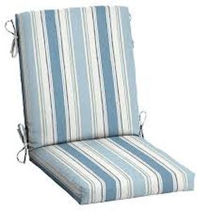lot 32 image: Lot of ARDEN 20 in. x 20 in. High Back Outdoor Dining Chair Cushion in Teal Cobalt Stripe (2-Pack)     Customer Returns See Pictures