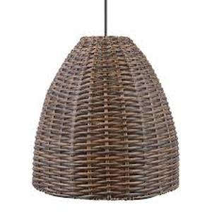 lot 36 image: Hampton Bay Olney 16 in. 1-Light Black Outdoor Hanging Light Pendant Light with Brown Resin Wicker Shade      Customer Returns See Pictures