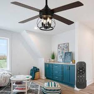lot 43 image: Oaks Aura Faria 52 in. Indoor Black 4-Light Rustic Modern Ceiling Fan with Lights, Scandi 6-Speed Reversible Ceiling Fan w Remote      Customer Returns See Pictures