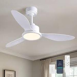 lot 48 image: WDETR 42 in. Smart Indoor White Low Profile 3 Blades Ceiling Fans with Lights with Remote Included Customer Returns See Pictures