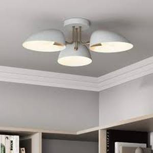 lot 55 image: Nathan James Argo 24 in. 3-Light Retro Modern Light Semi-Flush Mount with White Rounded Shades Customer Returns See Pictures
