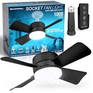 lot 56 image: Lot of Bell  Howell 15.7 in. Indoor Matte Black LED Socket Ceiling Fan with Remote Customer Returns See Pictures