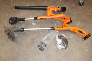 lot 204 image: 2 Black & Decker 20V Lithium Weed Whips and Leaf Blower