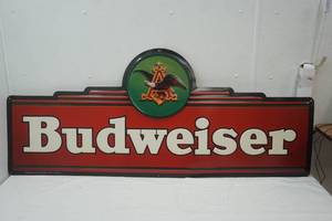 lot 12 image: Budweiser Tin Sign 58x 25