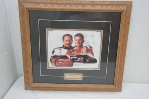 lot 37 image: Earnhardt Sr. & Jr. #3 & #8 Framed & Matted 19x17