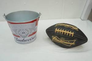 lot 54 image: Budweiser Tin Bucket & Budweiser Black Leather Football