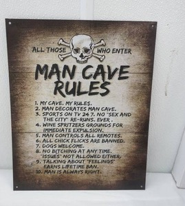 lot 159 image: Man Cave Rules Metal Sign 12.5x16