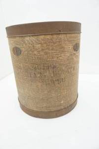 lot 163 image: AntiqueVintage Metal Drum 15 tall by 13 diameter