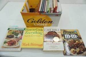 lot 206 image: Box of Cookbooks The Cake Bible, Brighter Baking with M&Ms and more