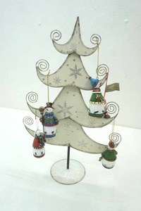 lot 245 image: Metal Decorative Christmas Tree with Snowmen Ornaments 18 tall by 11 wide