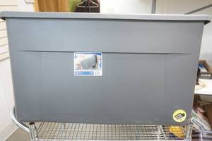 lot 284 image: Sterilite 45 GAL tote on wheels with lid