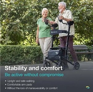 lot 4 image: MSRP $1000 Helavo H1060 Premium All Terrain Upright Walker Tall Standing Collapsible Rollator - Like New Condition 