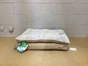 lot 411 image: FurHaven Pet Products Embossed Faux Fur & Suede Orthopedic Pillow Top Mattress Pet Bed for Dogs & Cats