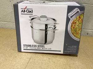 lot 423 image: 3PCS All-Clad 6QT Specialty Stainless Steel Stockpot, Multi-Pot with Strainer