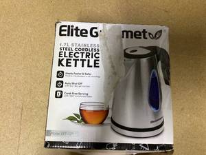 lot 432 image: Elite Gourmet EKT-1271 Ultimate 1.7 Liter Electric Kettle  Stainless Steel Design & Cordless 360° Base