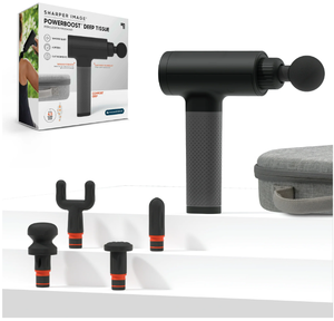 lot 327 image: Sharper Image Powerboost Deep Tissue Percussion Massager Version 3.0, Massage Gun w 5 Attachments, 6 Speed Settings