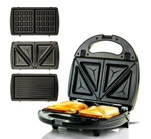 lot 333 image: OVENTE 3 in 1 Electric Sandwich Maker, Panini Press Grill, Non-Stick Plates, Black GPI302B